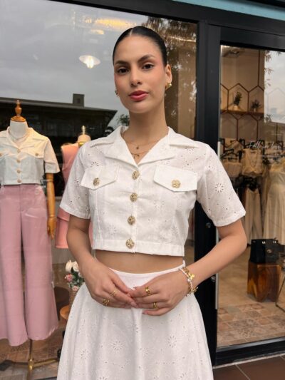 Liora Top Lino Calado Blanco